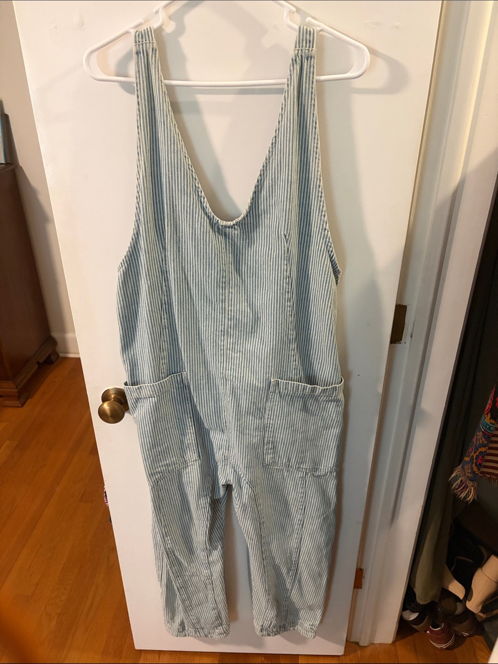 We The Free Light Blue Striped Cotton Overalls